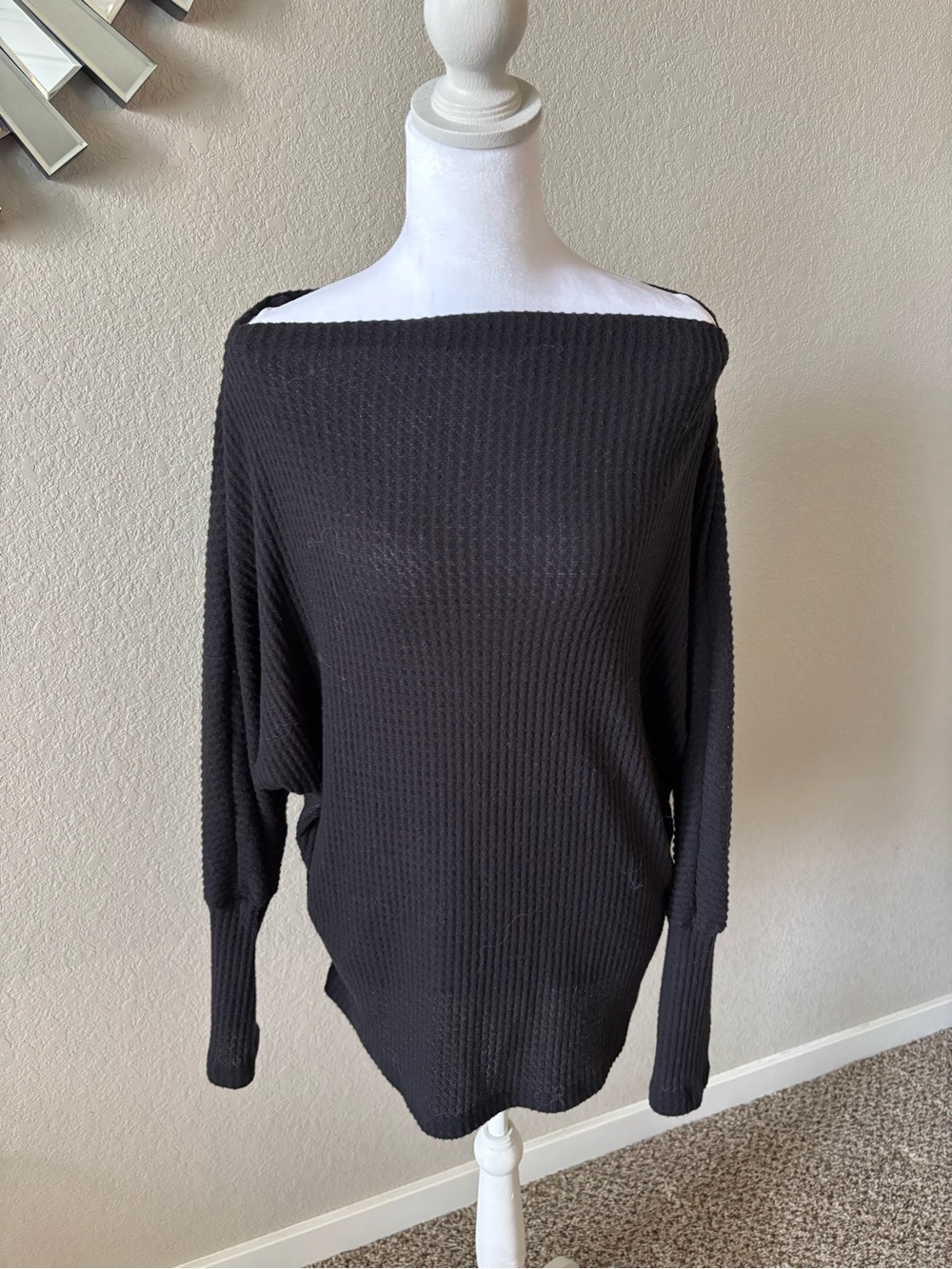 Caslon Black Off-The-Shoulder Waffle Knit Top